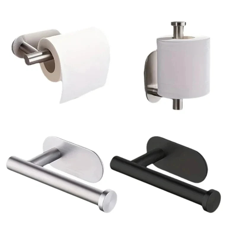 Stainless steel paper roll holder, wall-mounted without drilling, for kitchen, bathroom, wall, and paper towel storage rack.