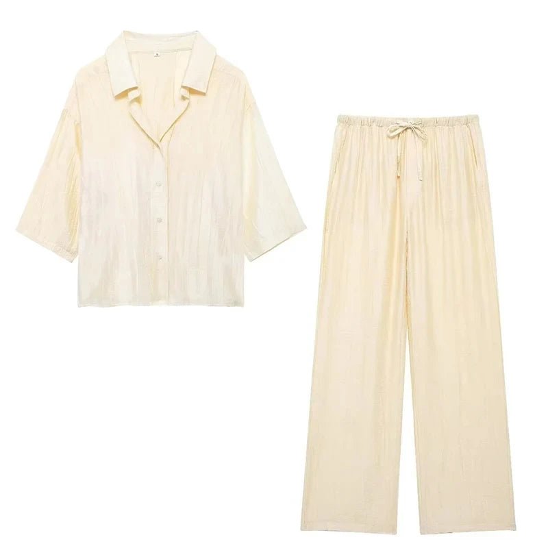 Ensemble Jacquard pour femmes, chemise ample, pantalon décontracté, Chic, imprimé, nouvelle mode printemps 2024
