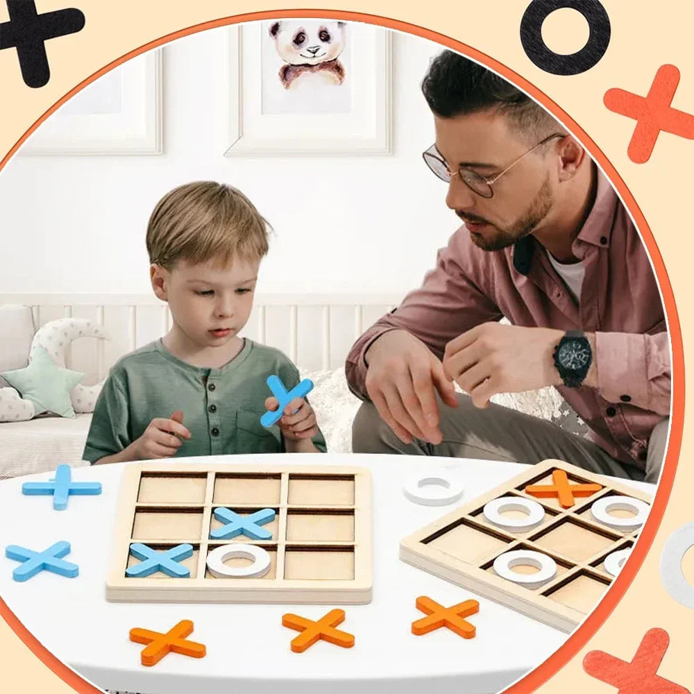 Jeu de morpion en bois XO, mini-échiquier interactif, puzzle d'entraînement, jouet éducatif Montessori, cadeau pour enfants (garçons et filles)