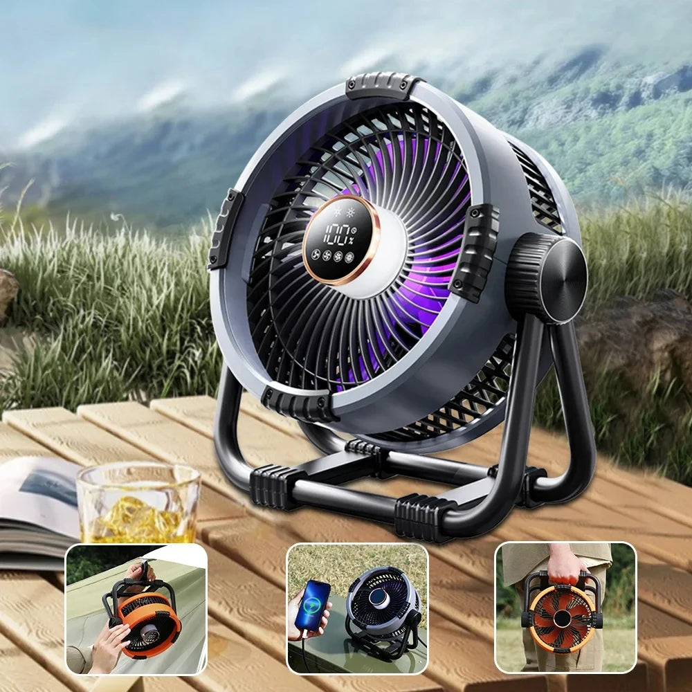 Ventilateur de Camping multifonctionnel en plein air, ventilateur de plafond Rechargeable avec veilleuse à 3 vitesses et ventilateur Portable avec batterie externe