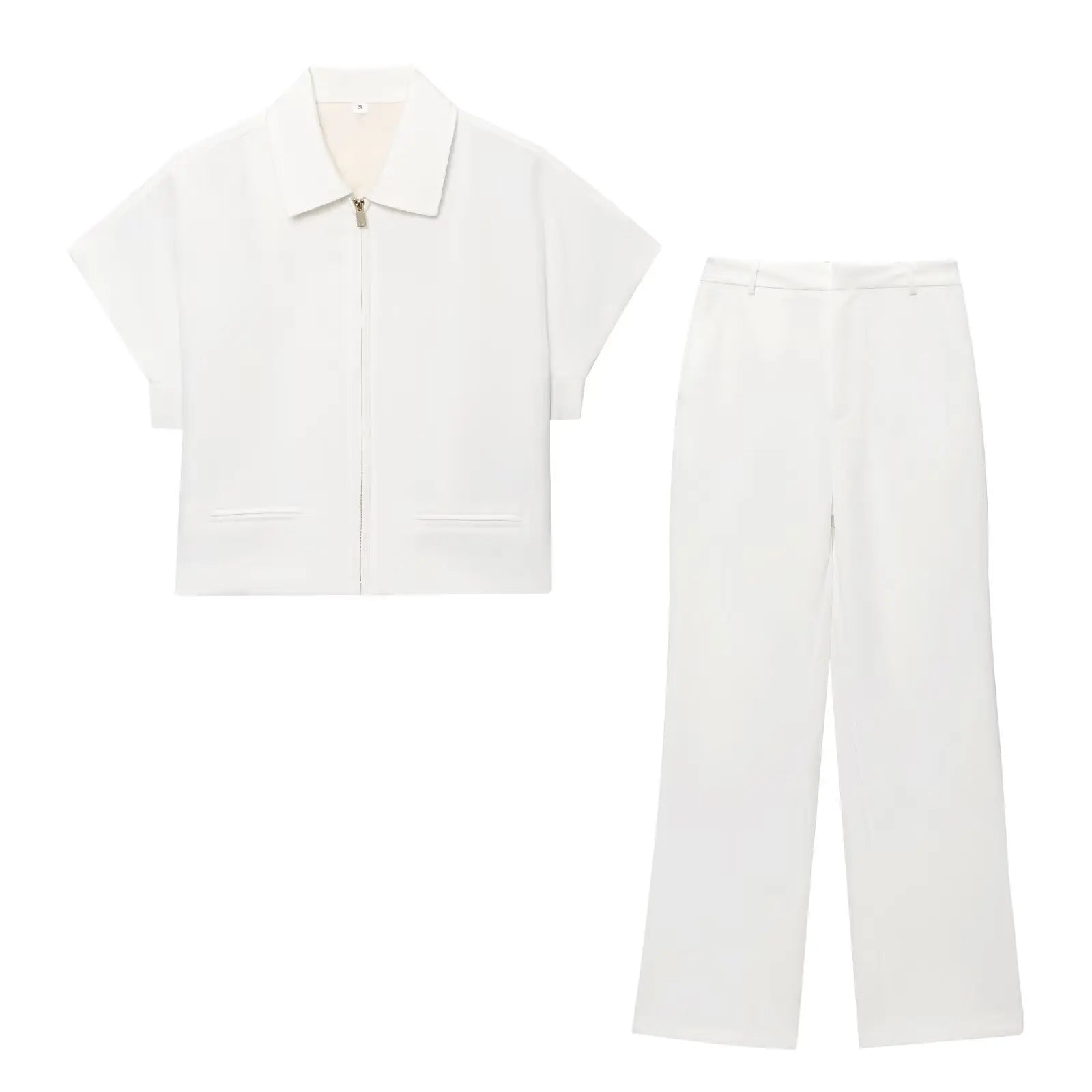 TFMLN – ensemble deux pièces pour femmes, mode, Slim, revers, fermeture éclair, manches courtes, manteau, haut, jambes larges, pantalon, loisirs, noir, été, 2025