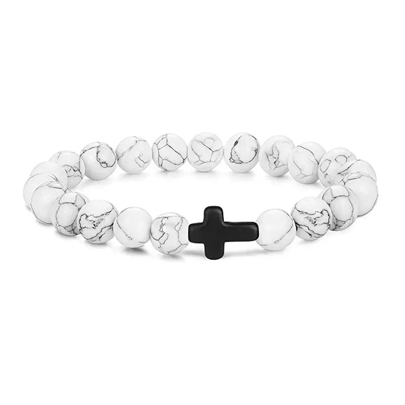Prière hommes pierre naturelle perles de bois chapelet hématite croix Bracelets Onyx méditation Bracelet femmes Yoga bijoux Homme Pulsera