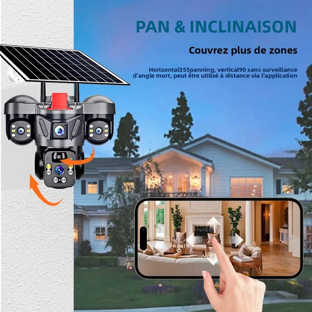 Caméra extérieure PTZ KERUI V380 Pro 6MP WIFI 4G avec panneau solaire, caméra de sécurité domestique à triple objectif, vidéosurveillance CCTV