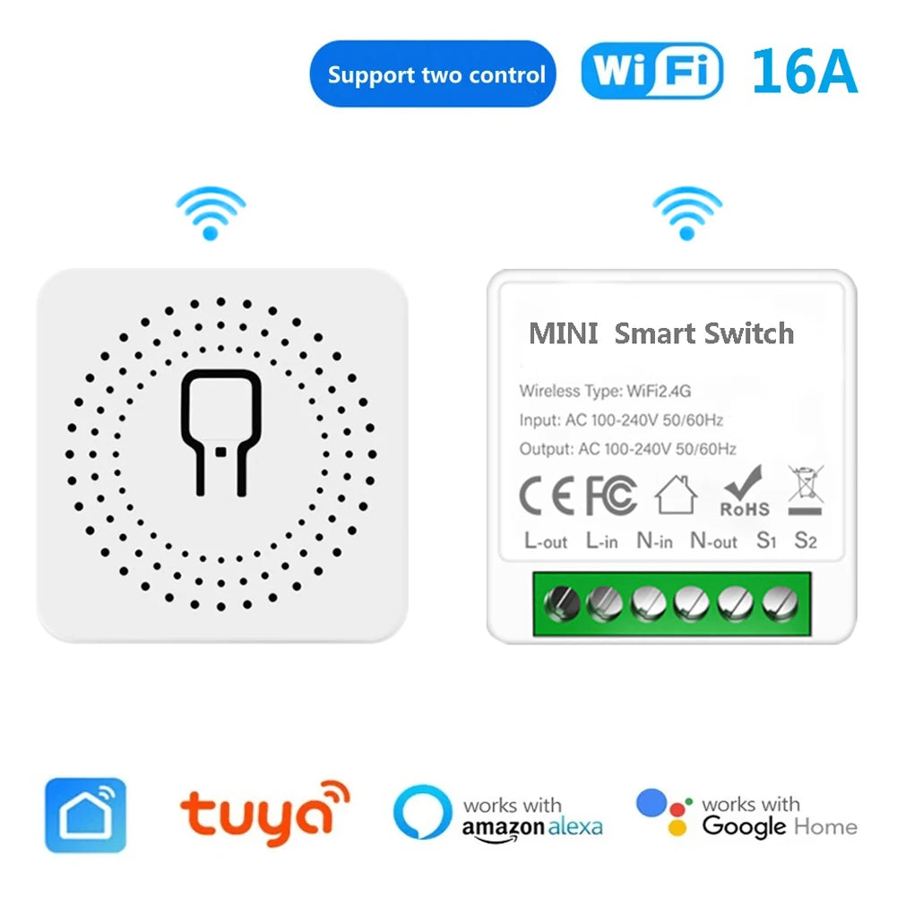 Commutateur Wifi intelligent 16A, 2 voies, disjoncteur, minuterie, prise en charge d'alexa, Google Home, Alice, SmartThings, maison intelligente