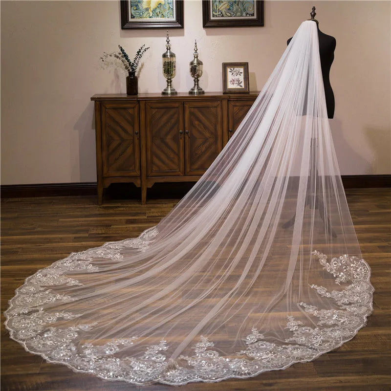 Voile de mariée 3M à une seule couche avec bordure en dentelle et peigne, accessoires de mariage