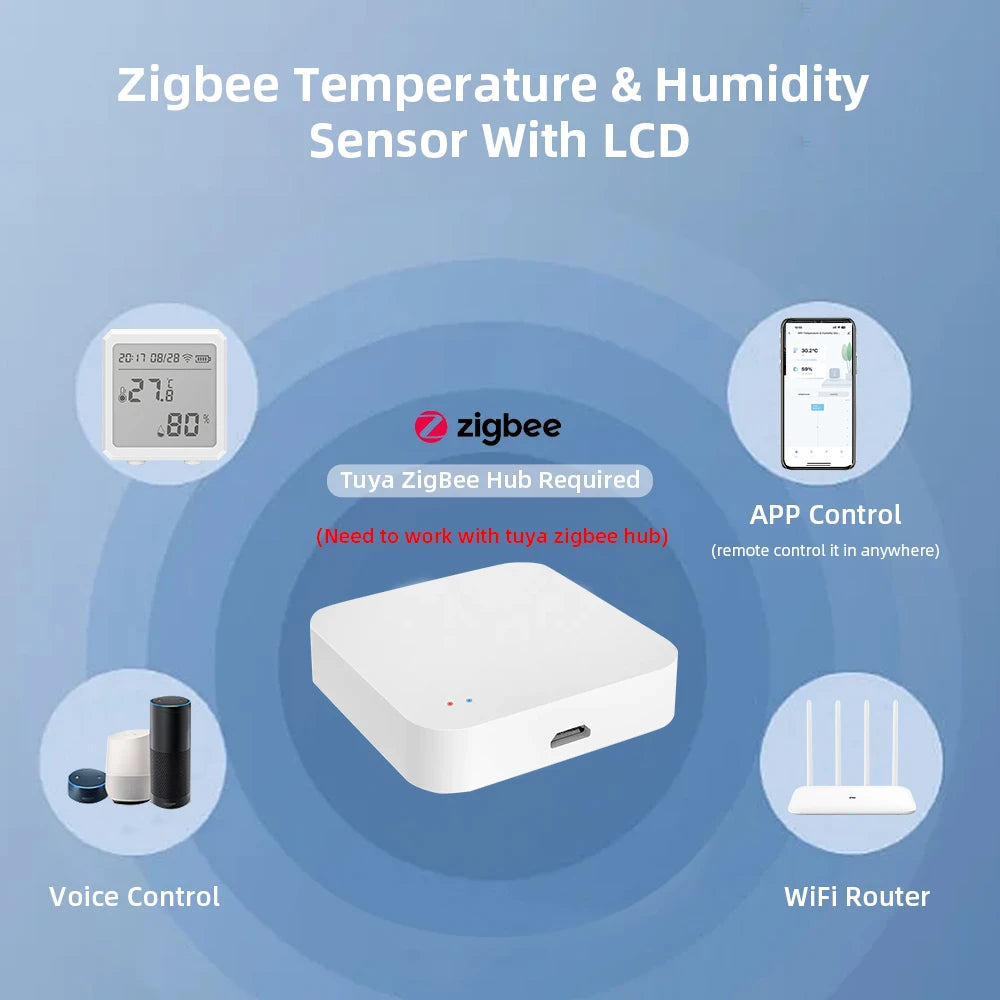 Zigbee – capteur de température et d'humidité, avec application Tuya, écran LCD, affichage numérique, thermomètre sans fil, fonctionne avec la couleur noir ou blanc