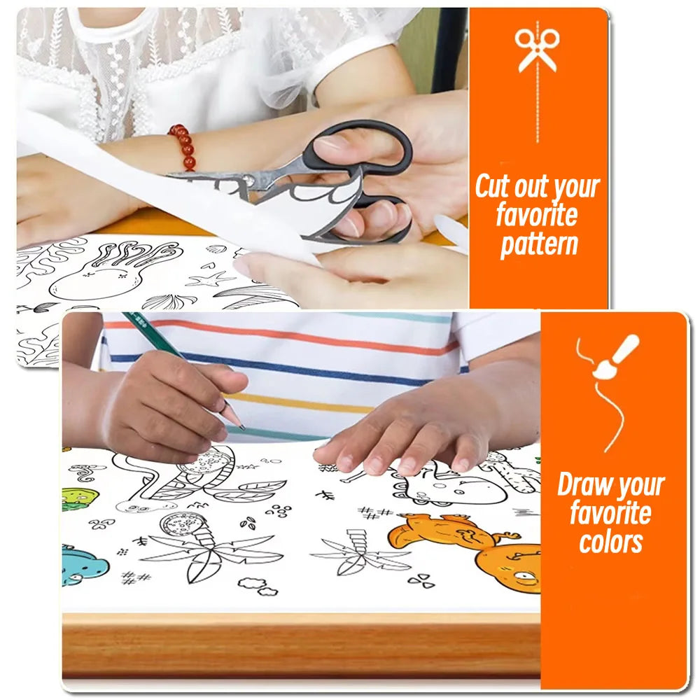 Rouleau de papier à colorier pour enfants, motif animaux, 90 cm, à découper et colorier soi-même. Idéal pour les activités manuelles et éducatives comme le graffiti ou le scrapbooking