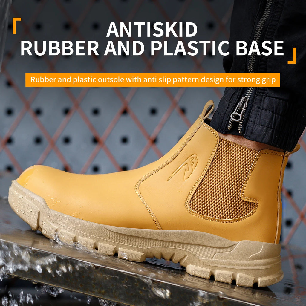 Chaussures de sécurité imperméables pour hommes, bottes en cuir à embout d'acier, chaussures de chantier indestructibles, baskets marron