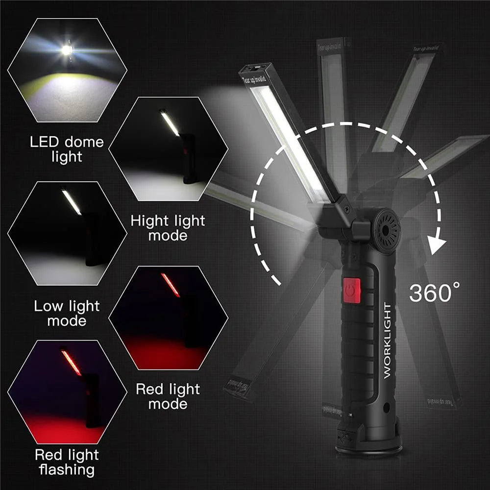 Lampe de poche USB, torche Rechargeable, outil cadeaux pour hommes, lampe de travail LED avec Base magnétique, 5 Modes pour la maison et le Camping en plein air