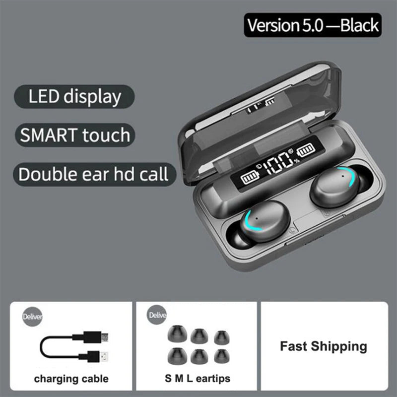 New Bluetooth Headphones 9D Stereo High Bass Sport Earphones Handfree Touch Control Tws Wireless Earbuds Waterproof Headset