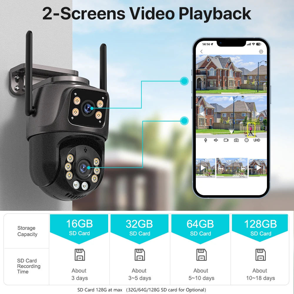 4K 8MP HD Wifi PTZ caméra extérieure 4MP double objectif double écran AI suivi automatique caméra IP CCTV Audio Surveillance vidéo P2P iCSee