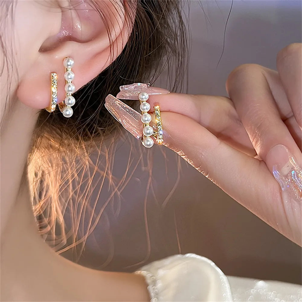 Boucles d'oreilles coréennes en cristal brillant avec strass et perles pour femmes et filles, bijoux faits à la main, Micro pavé de fleurs et de cœur