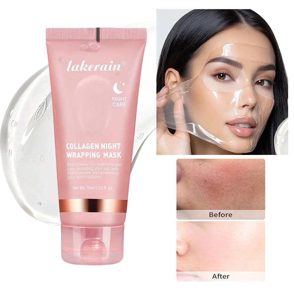 Masque facial peel-off au collagène, soin de nuit enveloppant, hydratation et élasticité, réduit le relâchement cutané et le teint terne, collagène hydrolysé