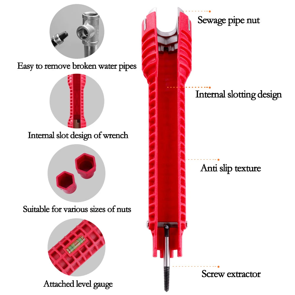 Clé d'évier rouge à trois têtes 8 en 1, pour enlever les vis du chauffe-eau, clé à douille pour tuyau d'eau, ensemble d'outils manuels