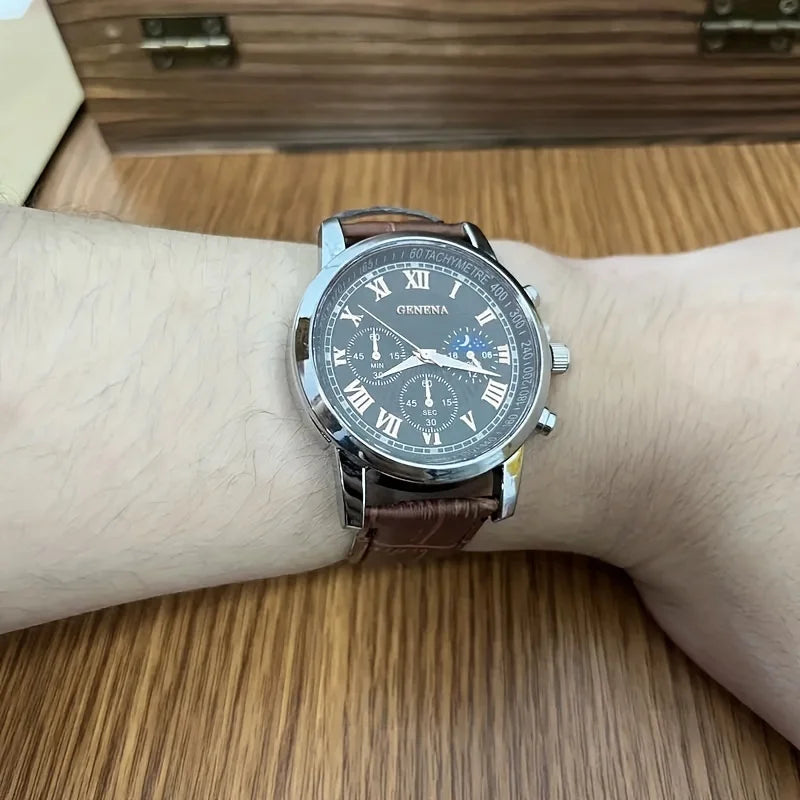 GENEVE – montre à Quartz pour hommes, haute qualité, ceinture de luxe, mode, ronde, pour étudiants d'affaires, Sport, étanche, horloge lumineuse