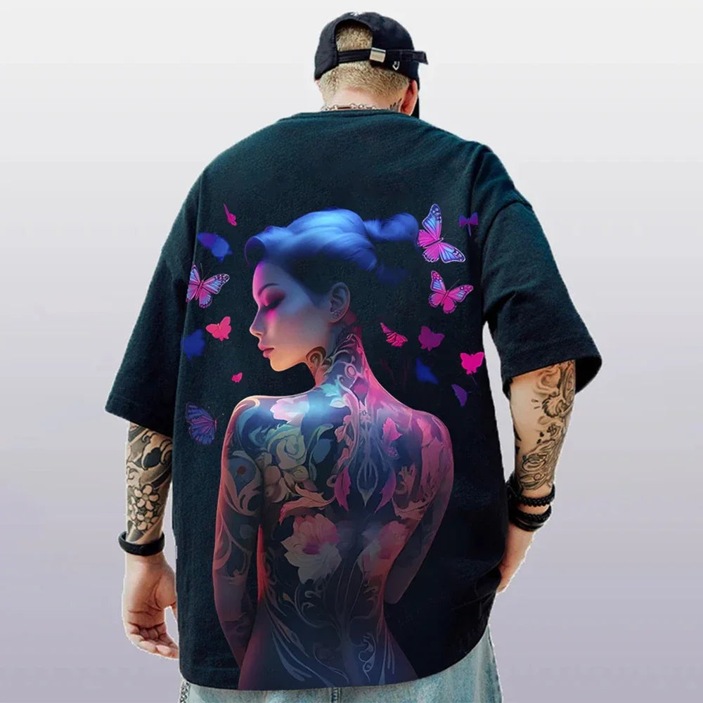 T-Shirt d'été à manches courtes pour hommes, ample et décontracté, avec personnage d'anime imprimé en 3d, surdimensionné, tendance, vêtements masculins