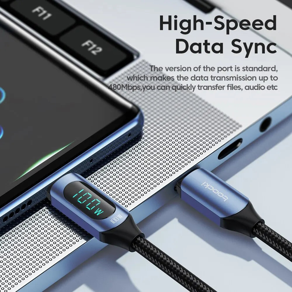 Toocki Type C à Type C câble 100W PD chargeur de charge rapide USB C à USB C câble d'affichage pour Xiaomi POCO F3 Realme Macbook iPad