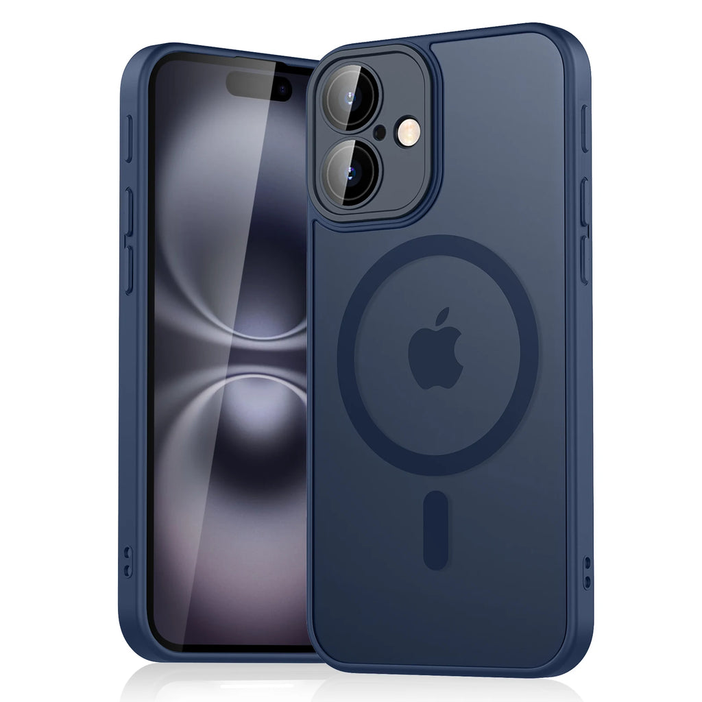 Coque magnétique mate translucide de luxe antichoc pour iPhone 11 12 13 14 15 16 compatible avec la charge sans fil MagSafe