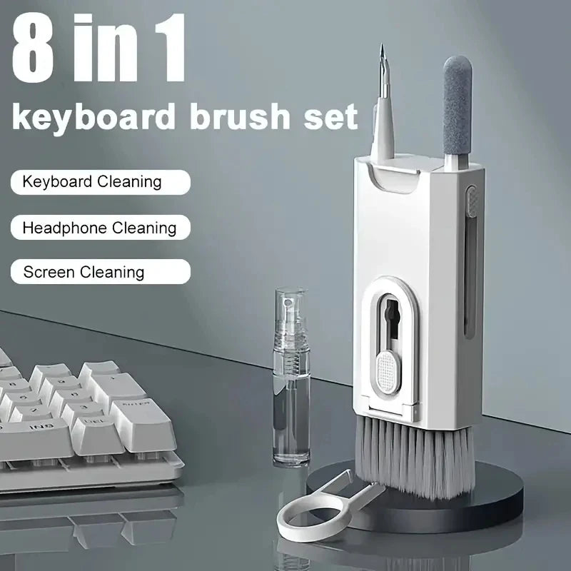 Kit de nettoyage 8 en 1 : brosse pour clavier d'ordinateur, stylo de nettoyage pour écouteurs, outils de nettoyage pour casque, tablette et téléphone, extracteur de touches