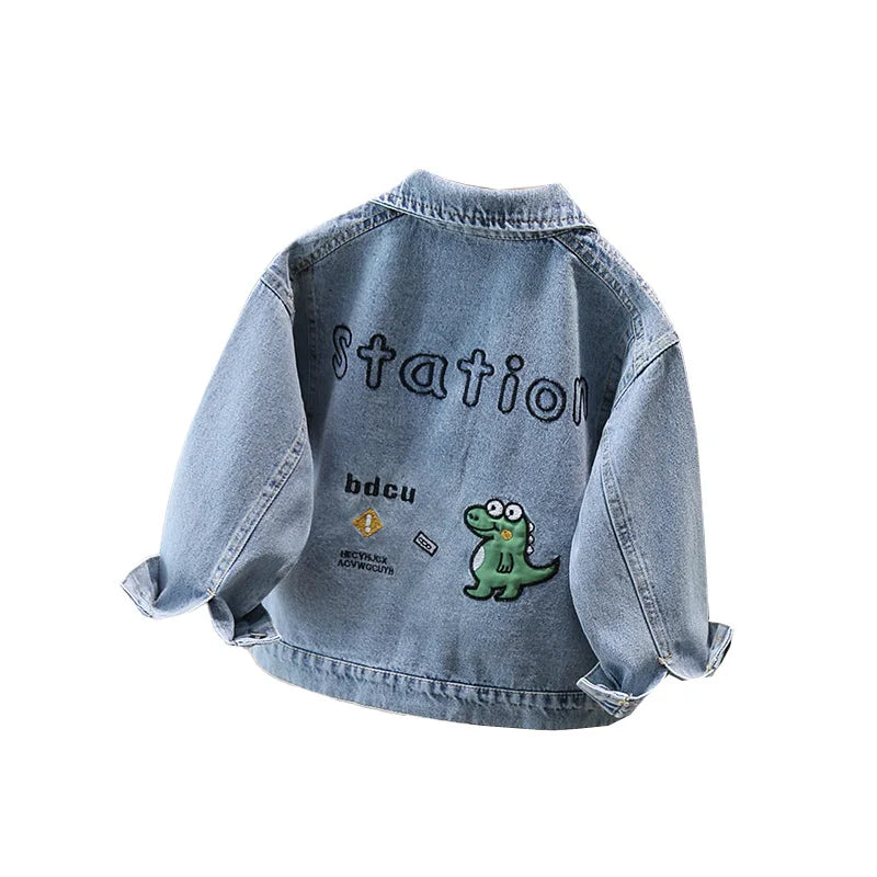 Veste en jean bébé style mignon avec dinosaure pour garçon et fille, manteau décontracté en jean, adorable tenue dinosaure pour bébé (2-11 ans)
