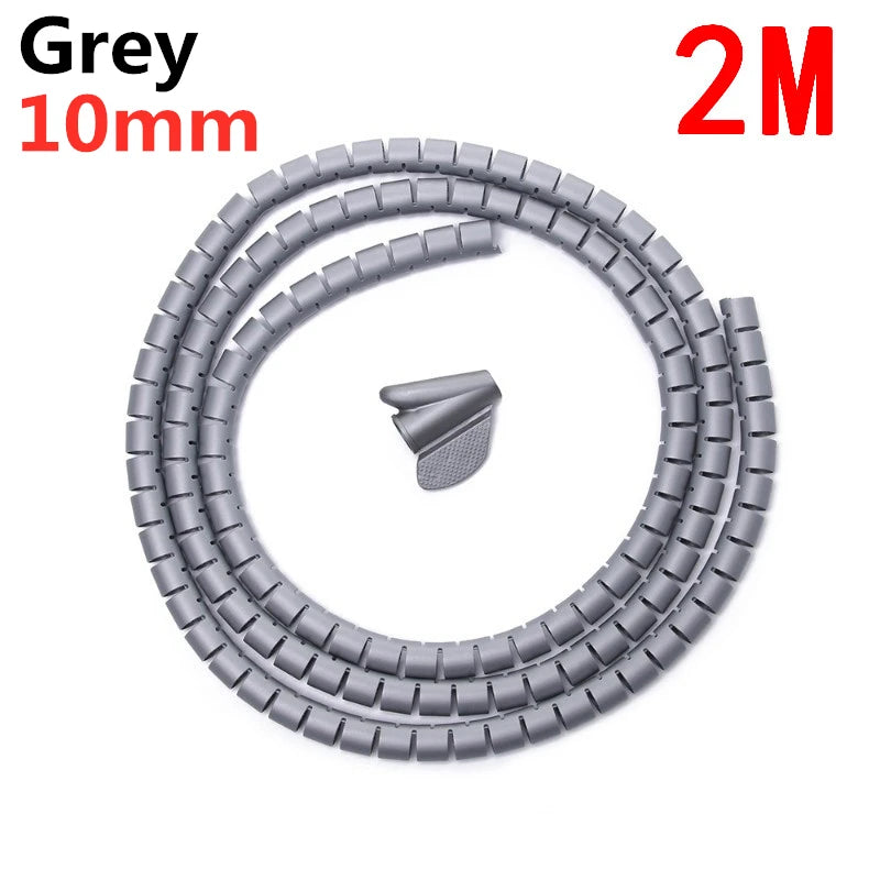 2M Cable Organizer Cable Tube Clip Flexible Spiral Wire Protector Computer Cord Protective Tube Clip Desk Tidy Management Tools