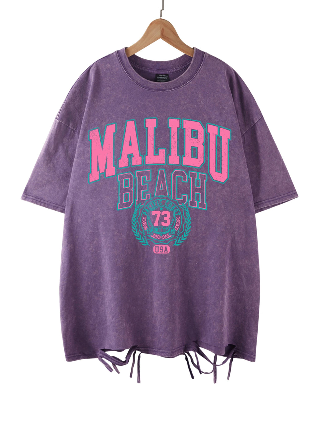 Malibu Beach T-Shirt lavé femmes lettre impression coton T-Shirt confortable col rond hauts décontracté surdimensionné t-shirts vêtements féminins
