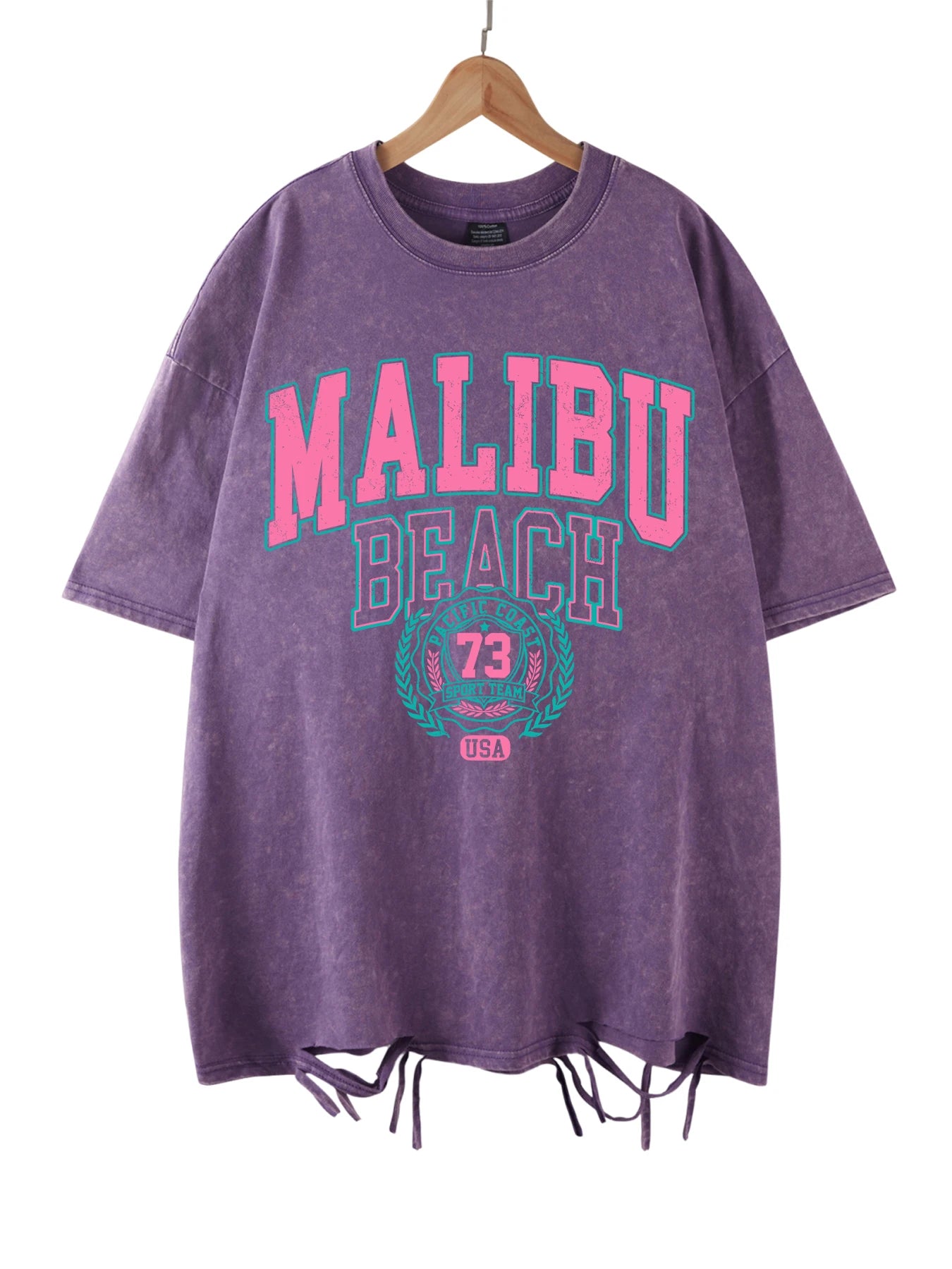 Malibu Beach T-Shirt lavé femmes lettre impression coton T-Shirt confortable col rond hauts décontracté surdimensionné t-shirts vêtements féminins