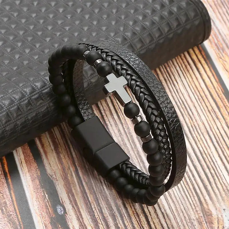 Bracelet en cuir classique pour hommes, nouveau Style, tissé à la main, multicouche, accessoire combiné, mode homme, bijoux, vente en gros, livraison directe