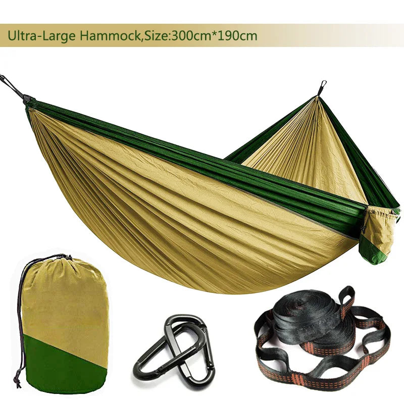 Hamac parachute uni avec sangles et mousqueton noir - Idéal pour le camping, la survie et les voyages - Mobilier d'extérieur deux places