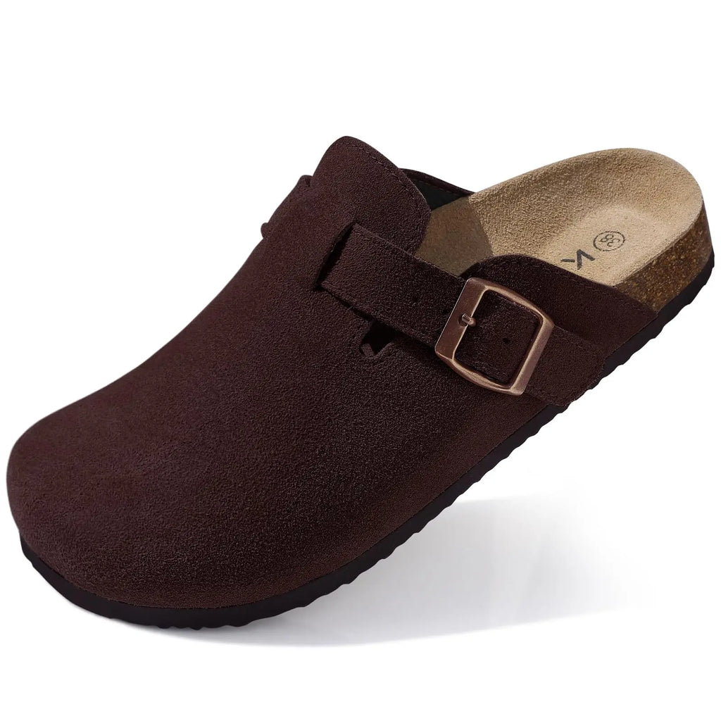 Sandales de plage classiques en daim pour hommes, sabots rétro en liège, mules avec soutien de la voûte plantaire pour femmes