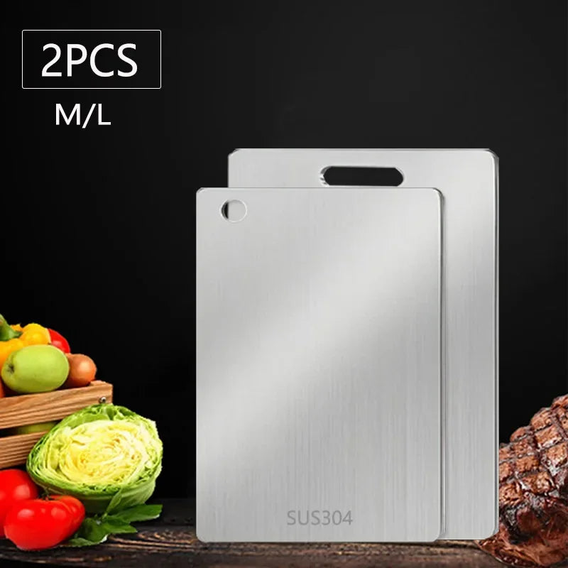 Planche à découper WXCOO 1PCS en acier inoxydable, planche épaisse de cuisine antiadhésive double face pour fruits et viande