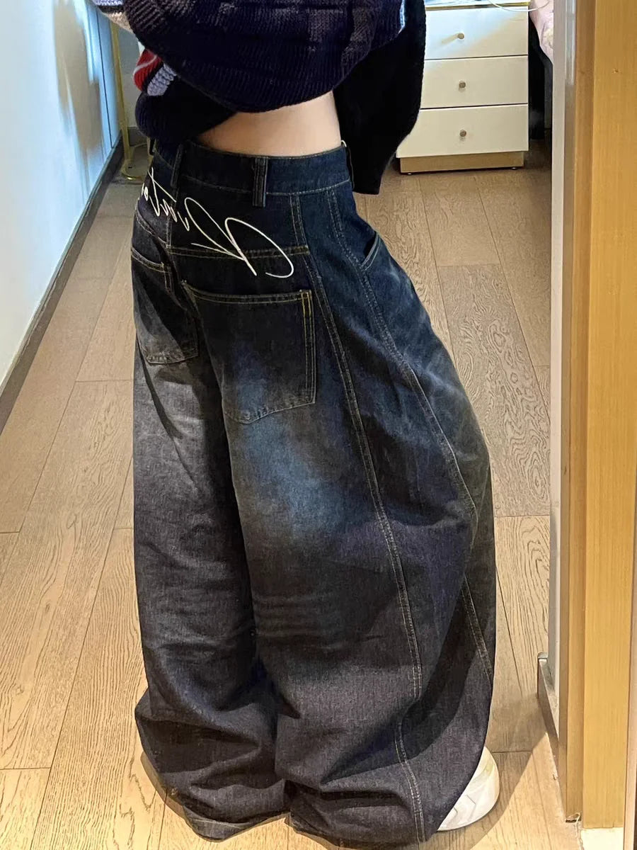 Jean Baggy ample décontracté pour femmes, bleu délavé, pantalon Cargo Vintage, jambes larges, surdimensionné, y2k