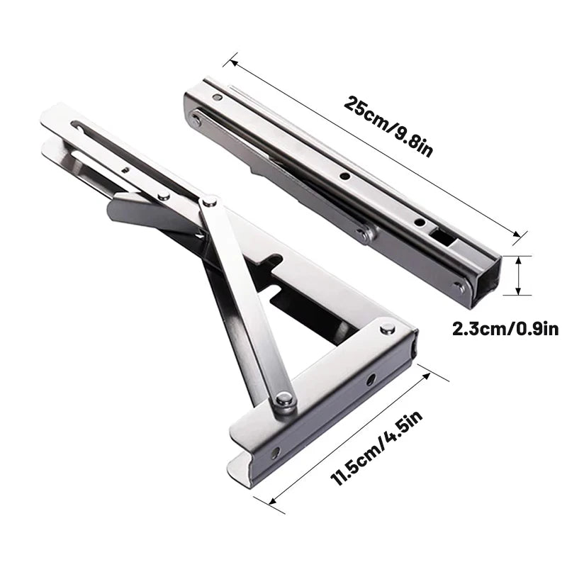 Support d'étagère triangulaire pliable robuste (lot de 2) en acier inoxydable, fixation murale ou sur table ou établi.