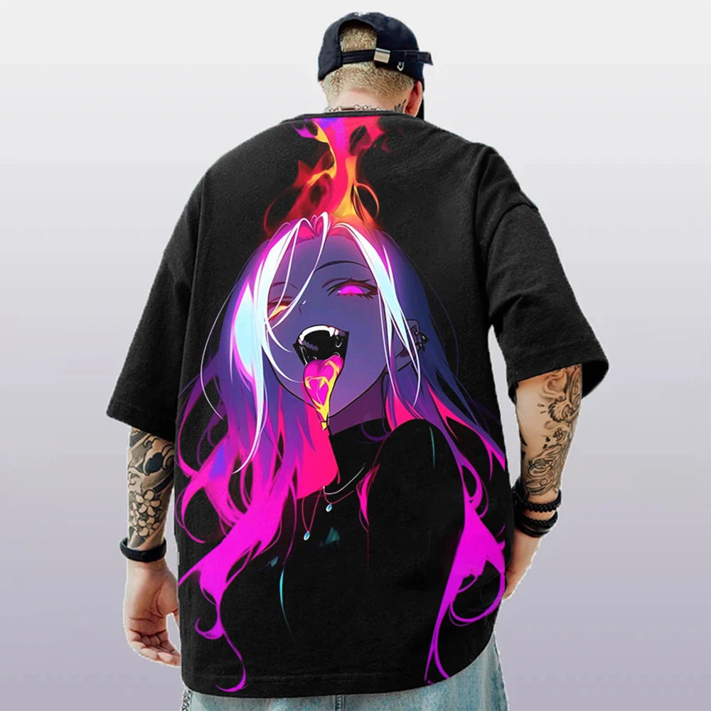 T-Shirt d'été à manches courtes pour hommes, ample et décontracté, avec personnage d'anime imprimé en 3d, surdimensionné, tendance, vêtements masculins