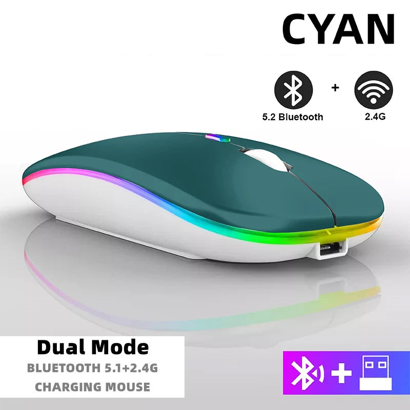 Souris sans fil pour ordinateur portable PC, Bluetooth RGB rechargeable, souris sans fil silencieuse avec rétroéclairage LED, souris ergonomique pour le jeu