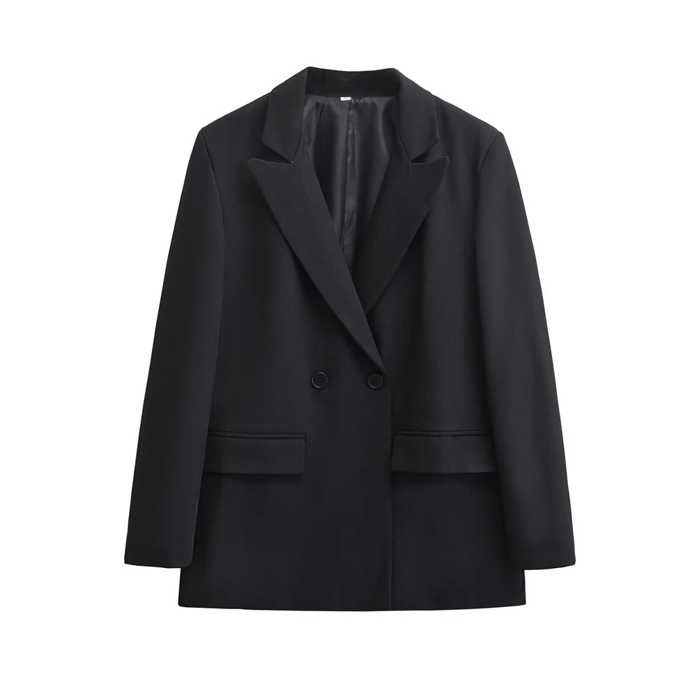 Manteau Blazer à Double boutonnage pour femmes, tenue de bureau, manches longues, poches à rabat, vêtements de dessus pour femmes, hauts chics, à la mode