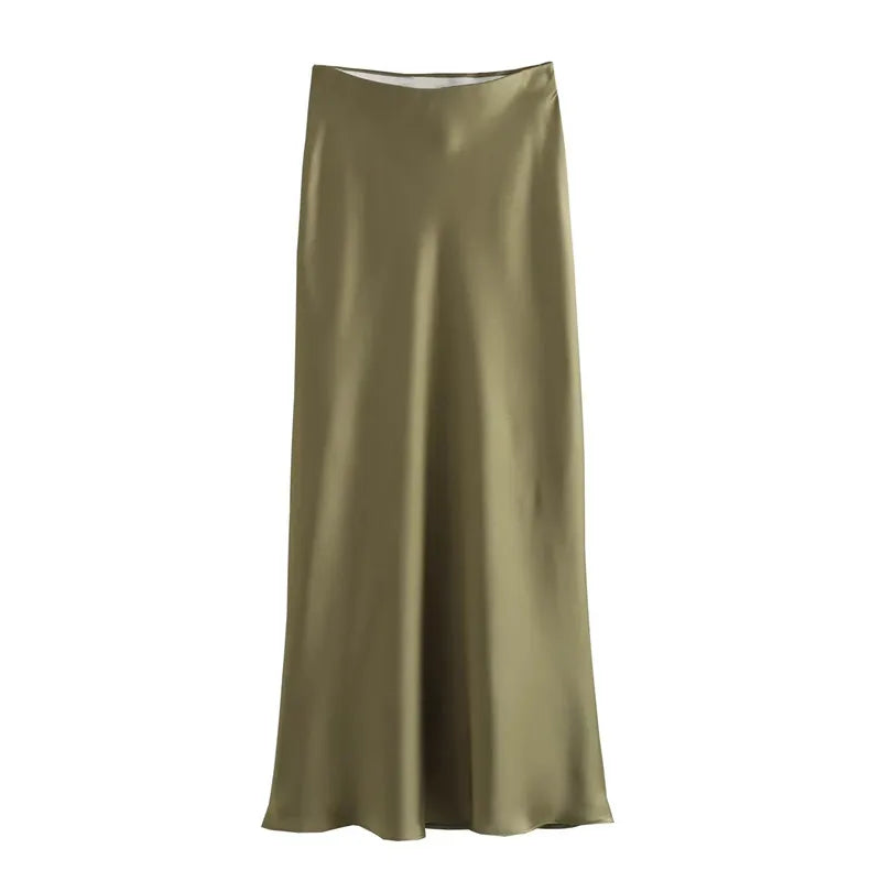 MUJER femme 2025 Satin jupe femmes taille haute jupes longues pour les femmes été noir Midi jupe femme bureau élégant femmes jupes
