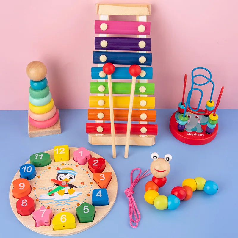 Jouets Montessori pour bébés, puzzles 3D en bois, jeux d'éveil, jouets éducatifs en bois pour enfants, cadeaux d'anniversaire