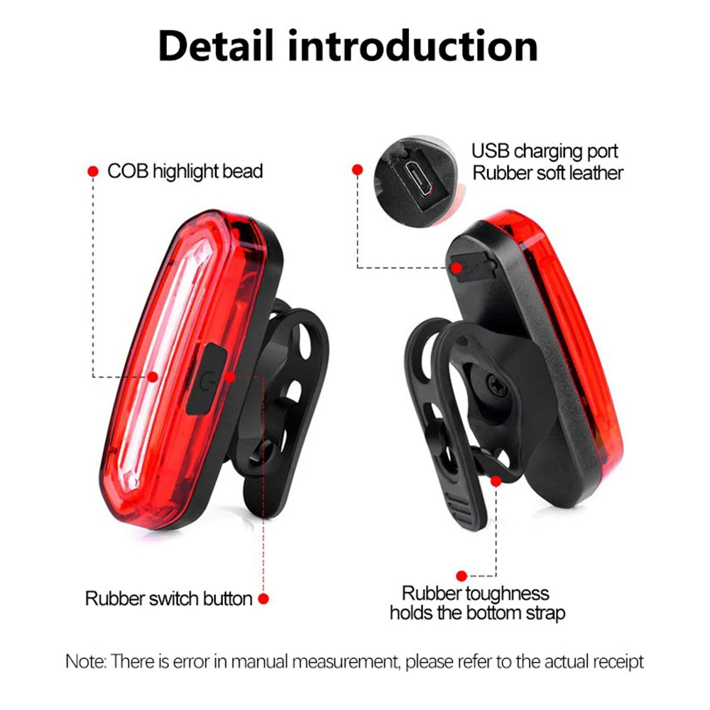 Feu arrière de vélo rouge pour vtt, LED rechargeable par USB, voyant d'avertissement pour vélo de montagne
