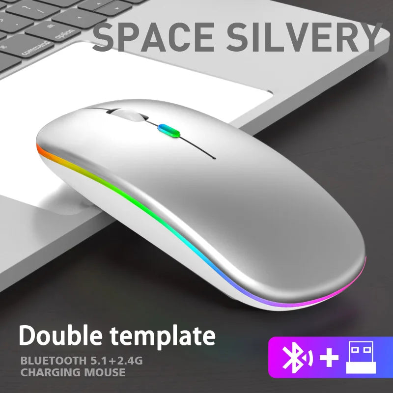Souris sans fil pour ordinateur portable PC, Bluetooth RGB rechargeable, souris sans fil silencieuse avec rétroéclairage LED, souris ergonomique pour le jeu