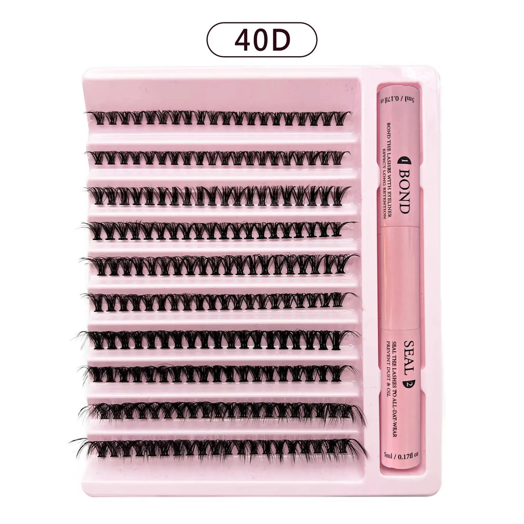 DiY Cluster Lashes Kit 200 Pcs: 8-16mm Mixed, Bond & Seal Glue, Tweezers for Natural Self Application Look