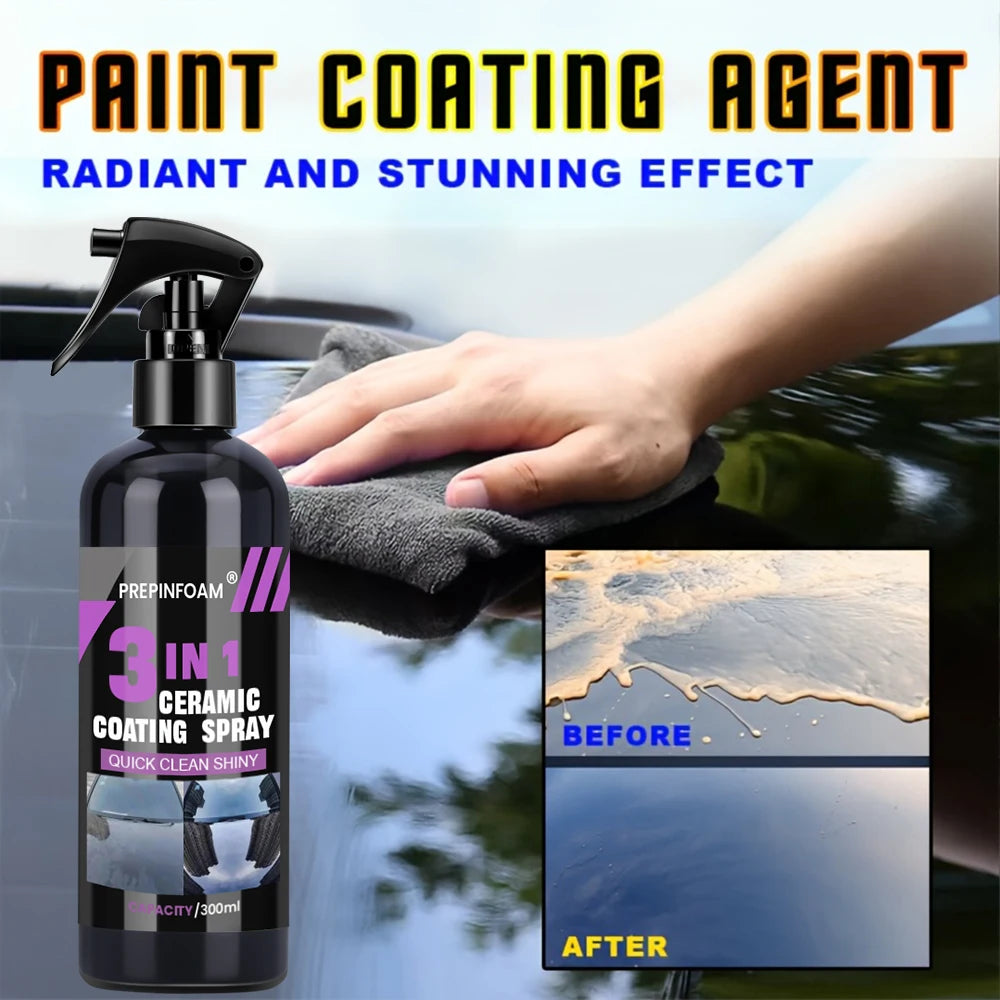 Spray de revêtement liquide en céramique 3 en 1 pour voiture, couche hydrophobe Nano cristal, Agent de polissage, peinture à haute brillance, cire de Protection, soins de voiture
