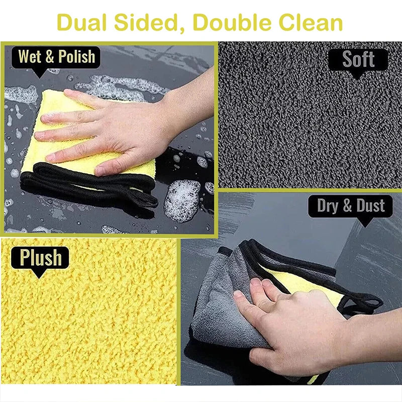 Serviette de lavage de voiture Ultra douce, chiffon d'entretien de voiture en microfibre, chiffon de séchage de nettoyage de voiture, chiffons de nettoyage à Double couche