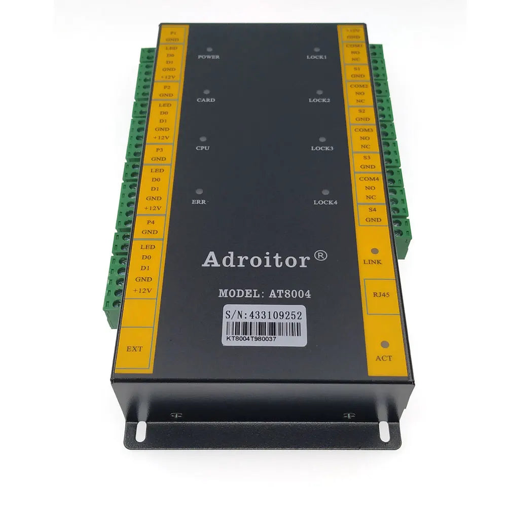 Système de contrôle d'accès 32 bits à boîtier métallique TCP/IP, contrôleur de quatre portes, étanche à l'humidité, antistatique et anti surtension