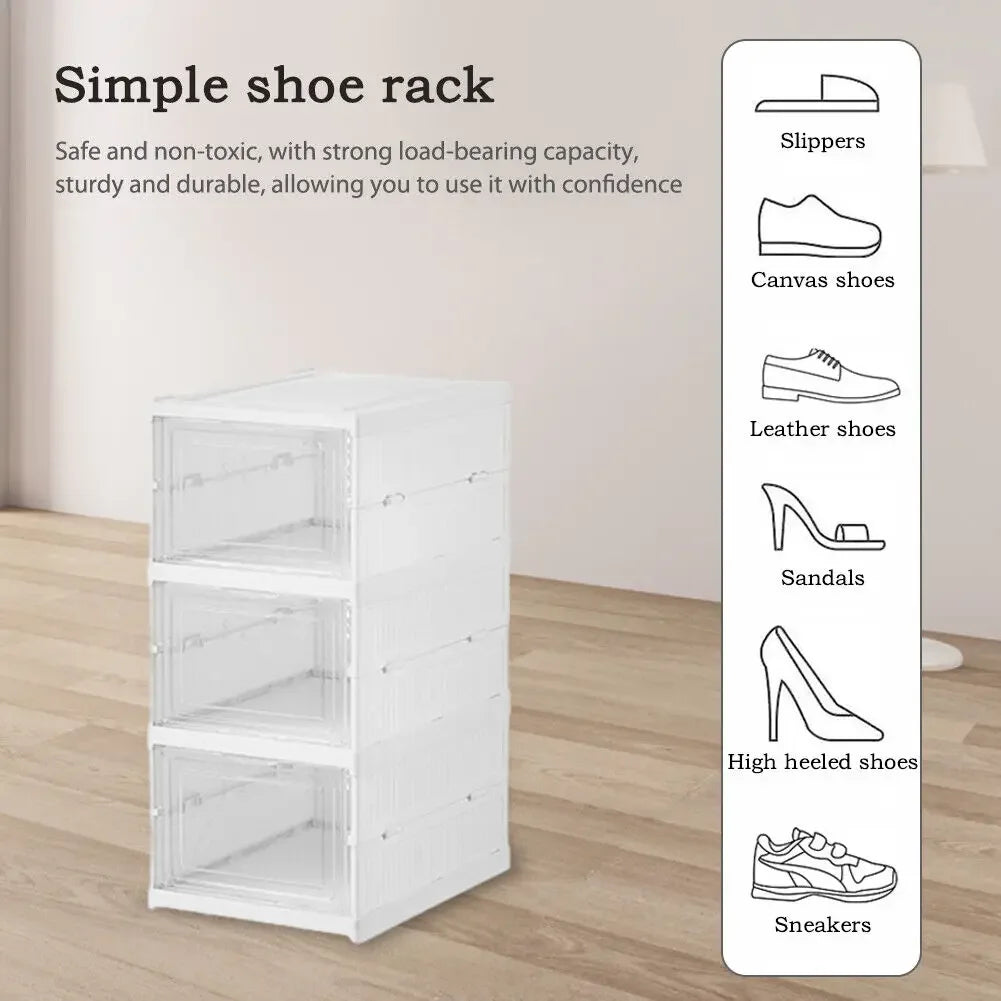 Boîte de rangement à chaussures pliable à 3 ou 6 niveaux, transparente, empilable et anti-poussière, avec étagère.