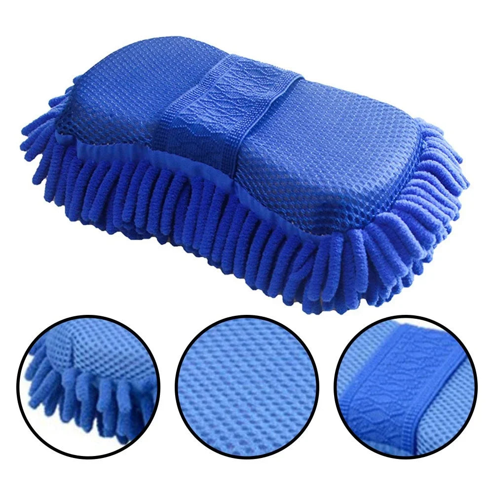 Éponge de lavage de voiture en microfibre Chenille bleue, 1 pièce, brosse de lavage, tampon, outil de nettoyage, serviette de lavage automobile, gants, accessoires de style