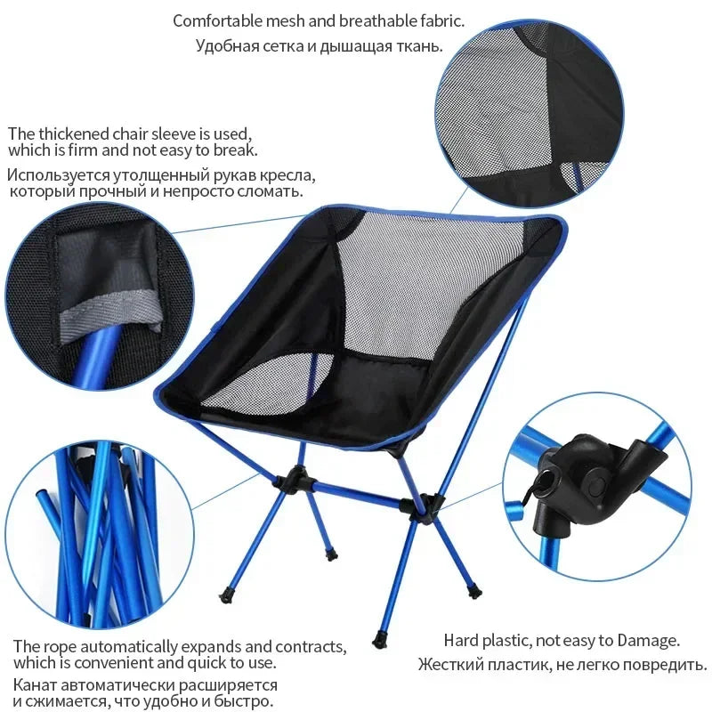 Chaises pliantes portables d'extérieur, idéales pour la plage, les barbecues, les voyages, la randonnée et les pique-niques. Faciles à transporter et pratiques