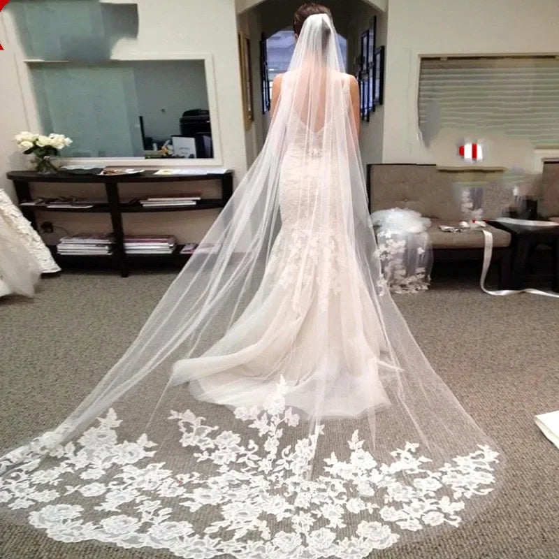 Accessoires de mariage Mariage Voile de mariée 3M avec peigne et bordure en dentelle Voile de mariée cathédrale Voiles de mariée Velos De Novia Largos