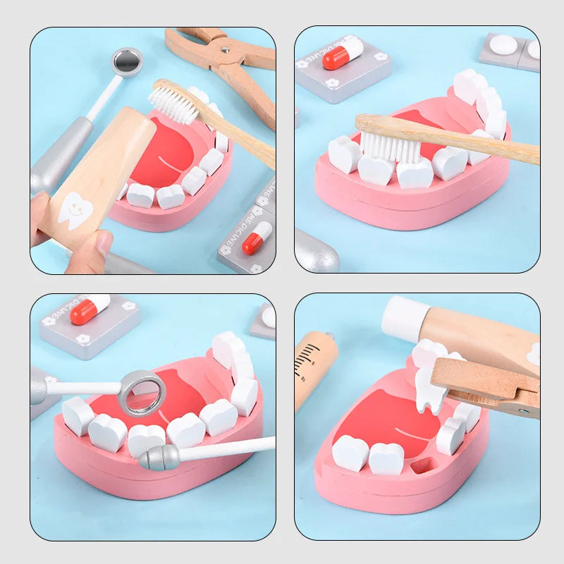 Jeu de rôle en bois de docteur pour enfants : simulation de dentiste, brossage de dents et médicaments