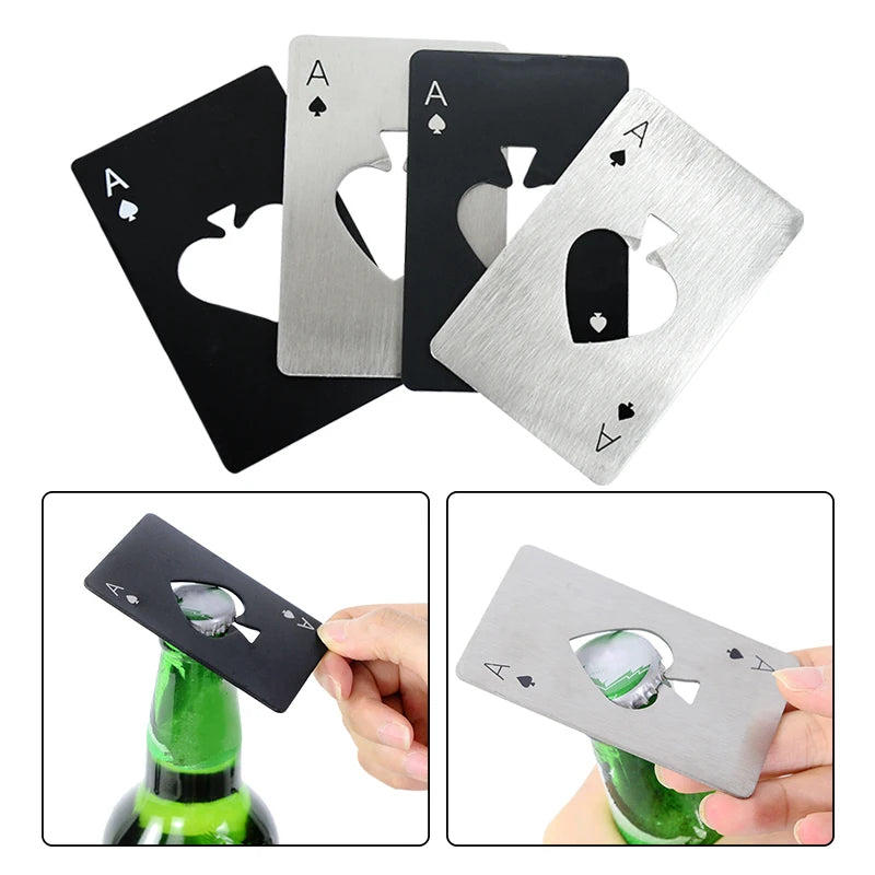 Ouvre-bouteille/boîte créatif en forme de poker, en acier inoxydable, format carte de crédit, idéal pour les bars, restaurants et brasseries. Cadeau idéal.